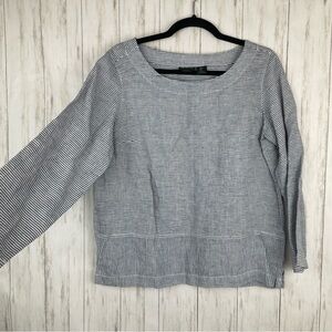 Tahari 100% linen blue and white striped top